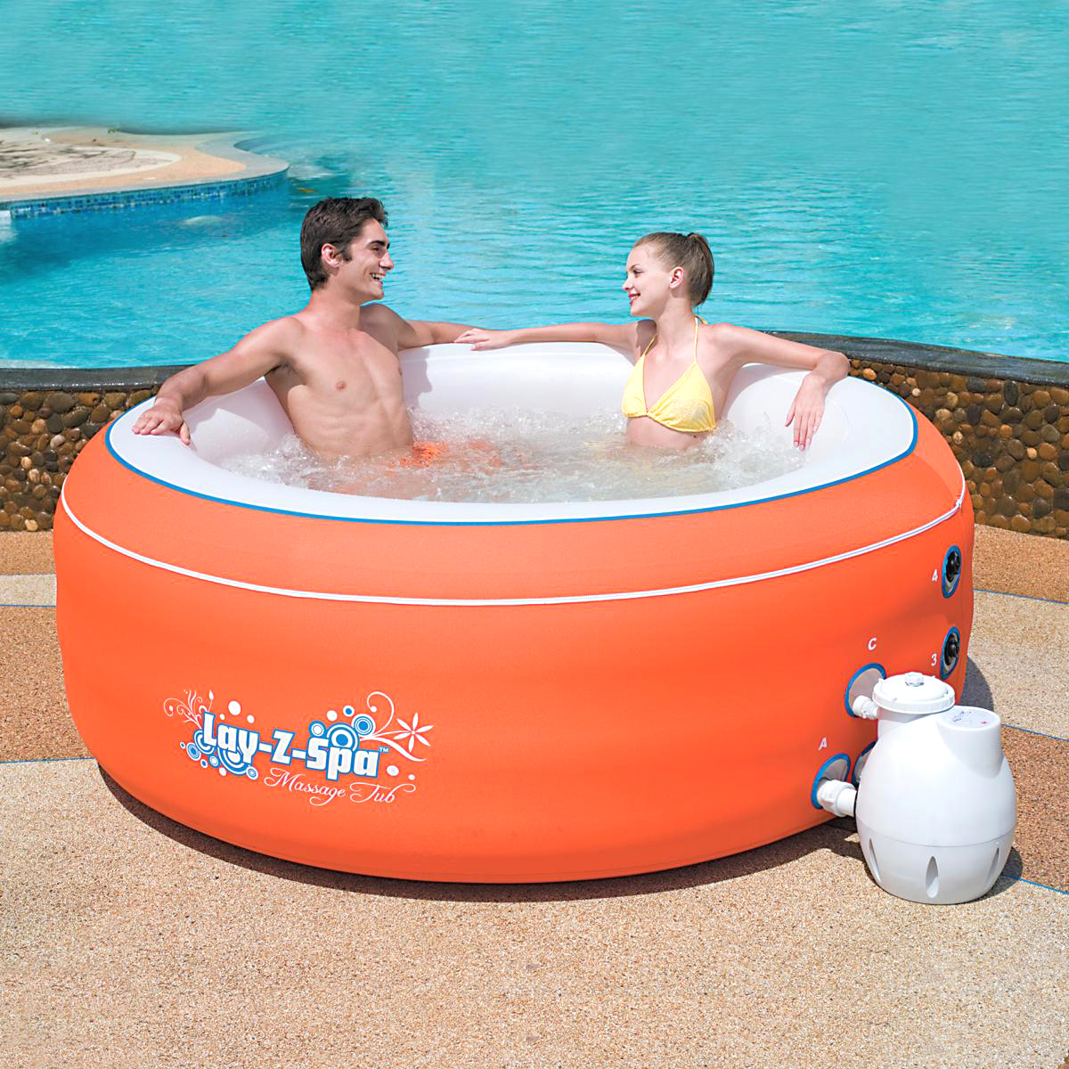 智能SPA圆形冲浪恒温浴缸成人充气按摩水池游泳池过滤加热气泡