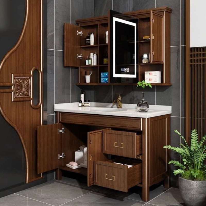 现代新中式橡木智能镜柜浴室柜组合卫生间洗手脸盆柜洗漱台卫浴柜