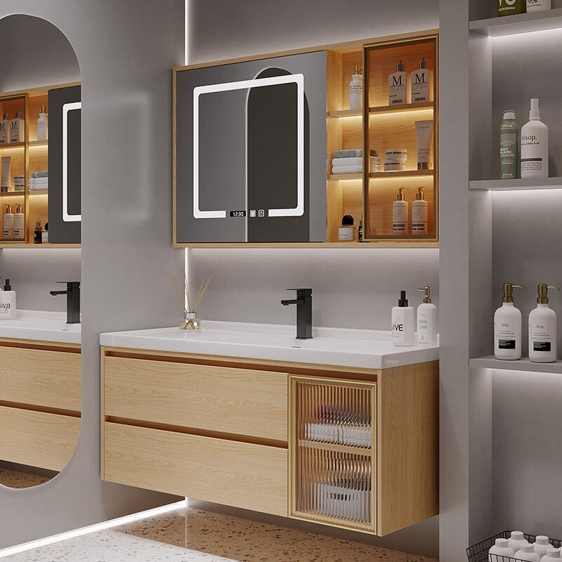 延彩智能浴室柜组合日式原木风陶瓷一体盆卫生间洗脸盆洗手盆柜洗