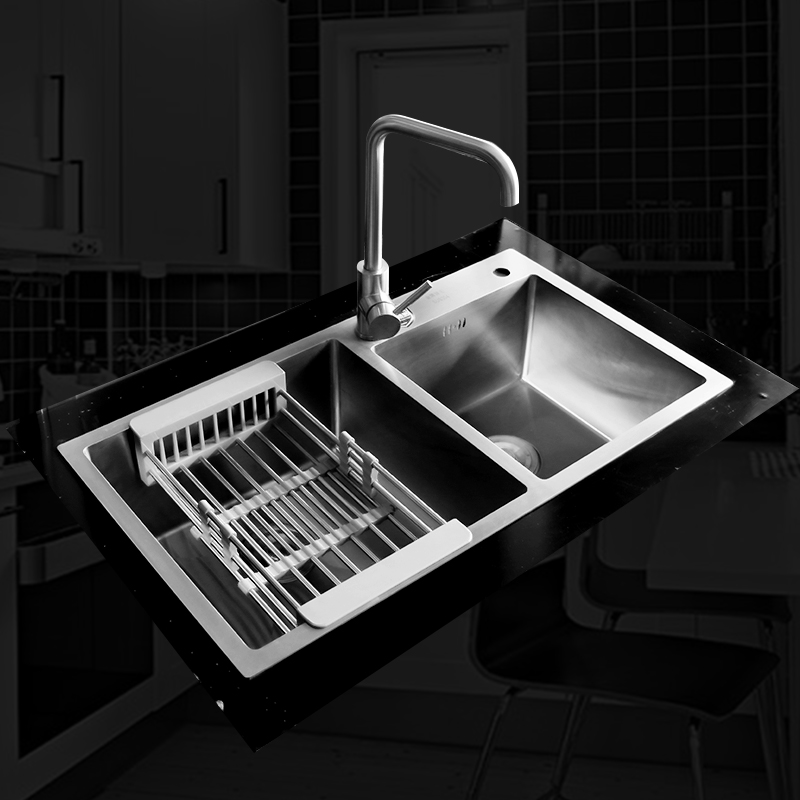 304 不锈钢厨房手工集成水槽双槽一体加厚洗菜盆家用洗衣洗碗水池