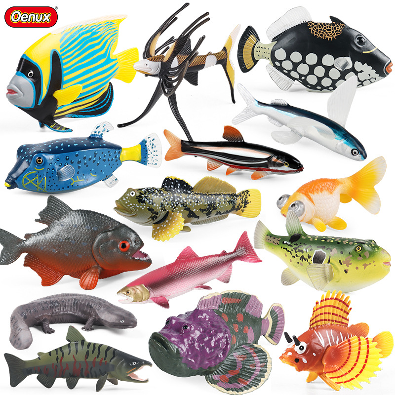 跨境仿真动物模型海洋认知金鱼食人鱼飞鱼河豚鱼石头鱼蝴蝶鱼玩具