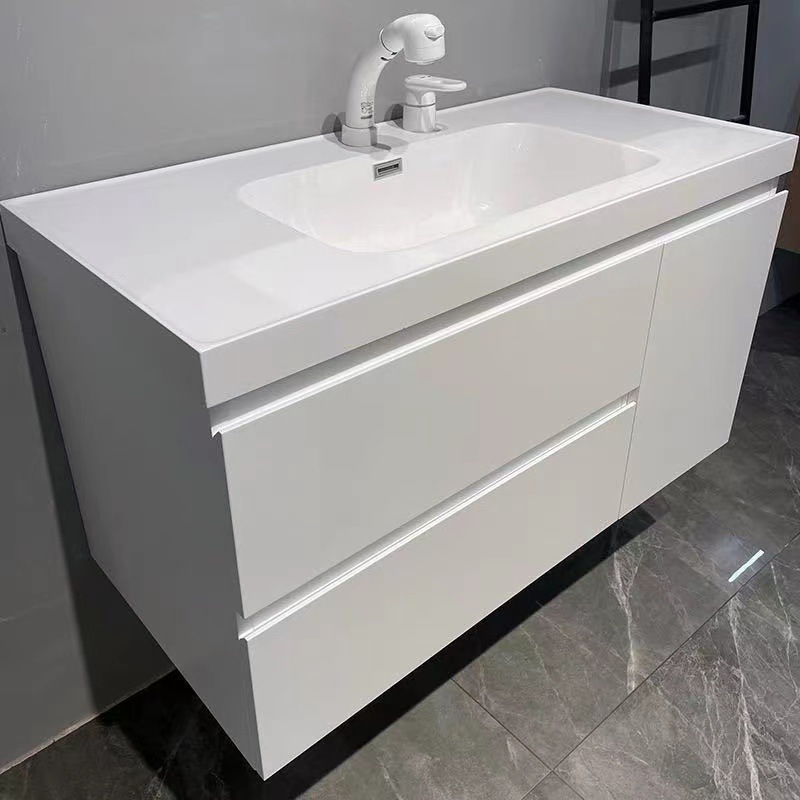 2023白色橡木烤漆浴室柜陶瓷一体盆日式现代卫浴智能洗脸洗漱台卫