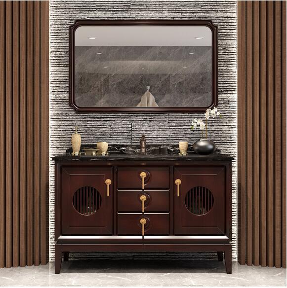 新款中式浴室柜组合橡木实木美式卫浴柜落地式卫生间洗手盆洗脸池