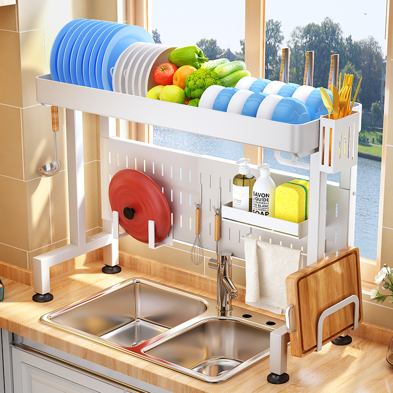 可伸缩厨房水槽置物架多功能碗碟盘收纳架家用水池上放碗架沥水架