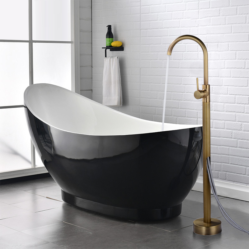 全铜仿古冷热落地式浴缸水龙头缸边立式独立木桶立柱盆墙接式明装