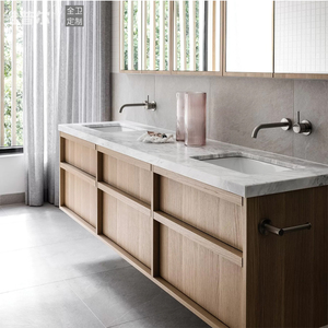 日式原木浴室柜组合创意定制洗手盆洗面池挂墙式橡木洗漱台卫浴柜