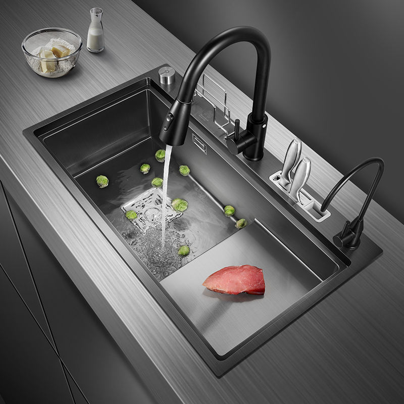 德国好太太洗菜盆304不锈钢水槽单槽 厨房纳米洗菜池阶梯洗碗槽
