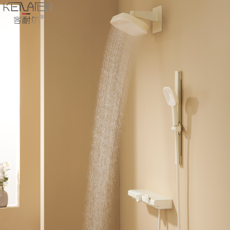 奶油风暗装花洒恒温数显隐藏嵌入式白色增压淋浴套装入墙全铜家用