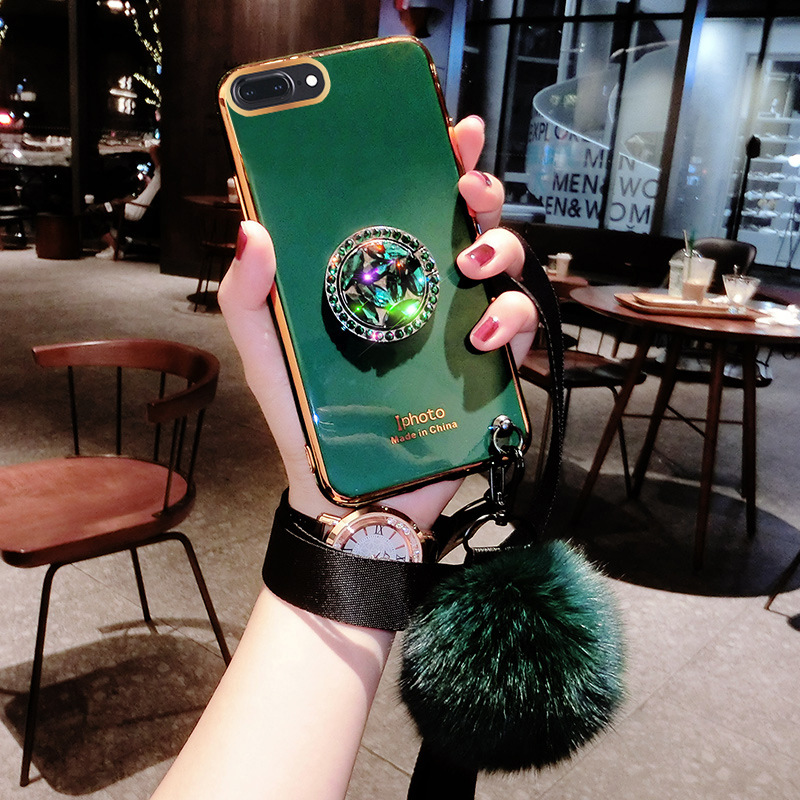 iPhone7plus手机壳女苹果7网红6s创意祖母绿7p时尚毛球i8软硅胶iP