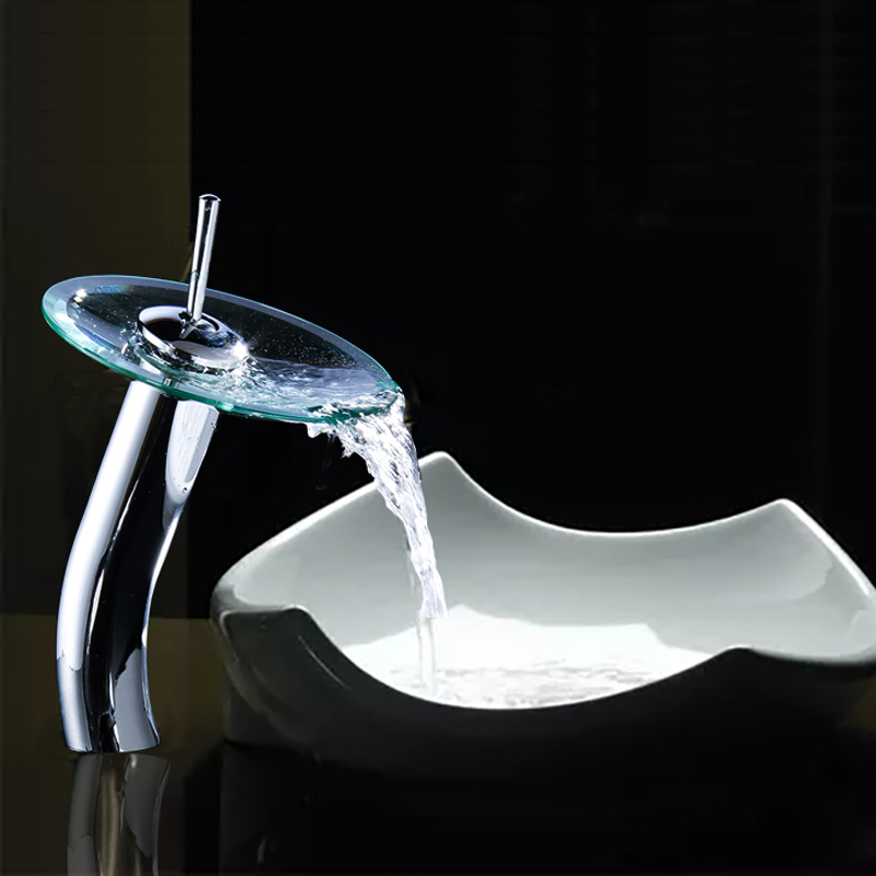 专用浴腾瀑布面盆水龙头冷热全铜卫生间创意玻璃艺术单孔洗手脸盆