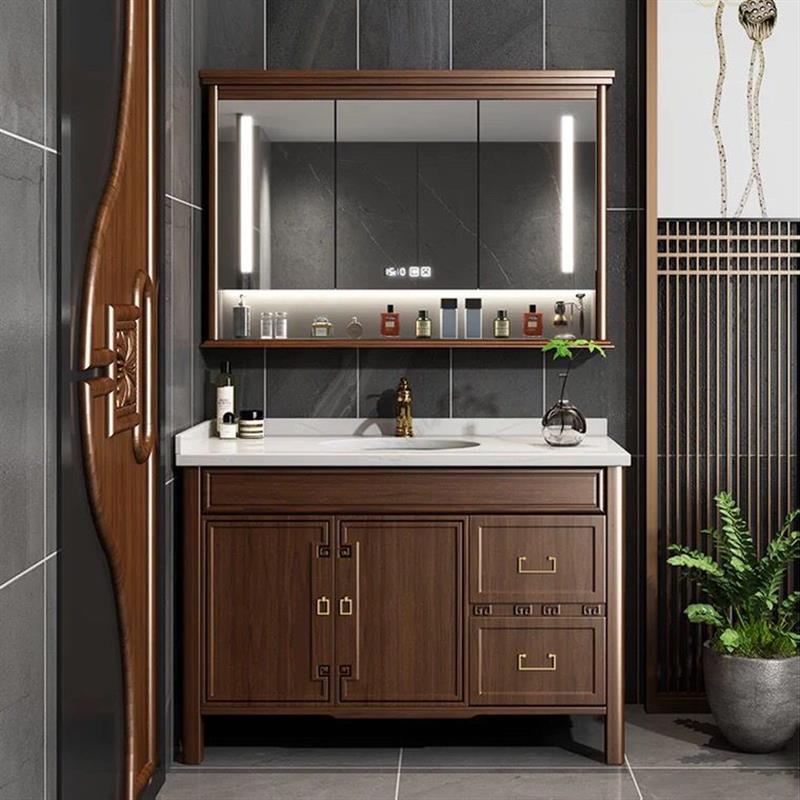 新2023现代新中式橡木实木浴室柜组合卫生间洗手盆柜洗漱台卫浴柜