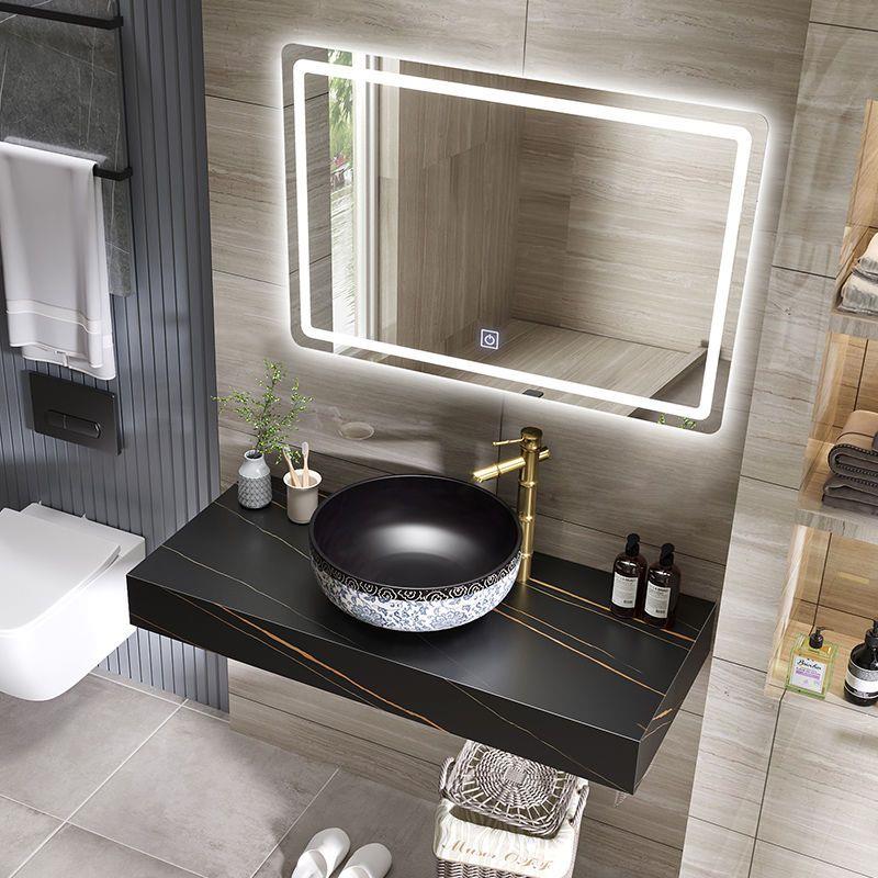 新2023简约新中式岩板浴室柜组合卫生间洗手盆青花瓷台上盆洗脸池