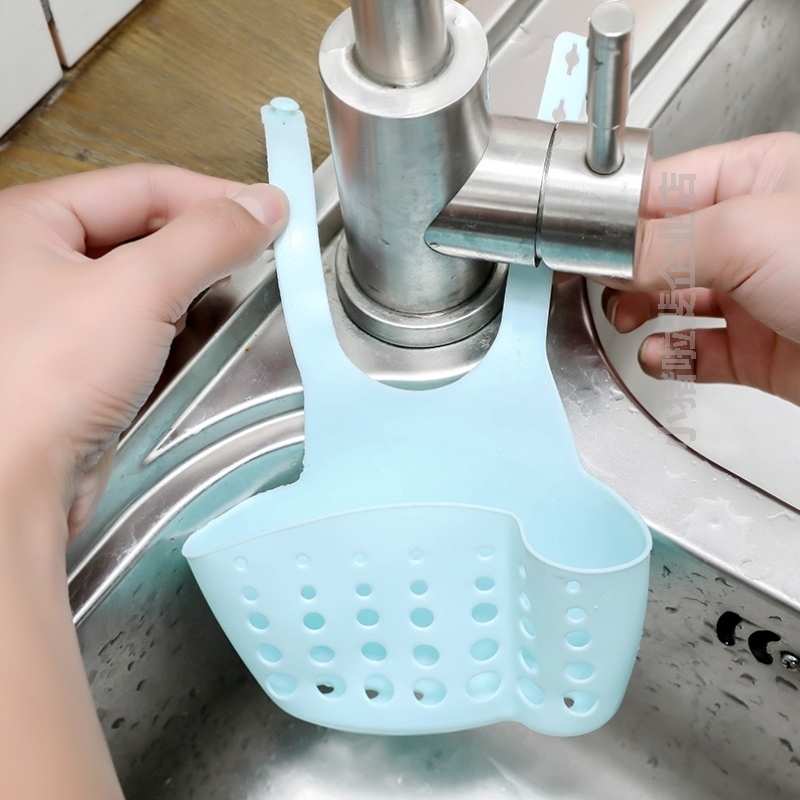 式厨房沥水水槽海绵挂篮架收纳水龙头可按扣调节置物架