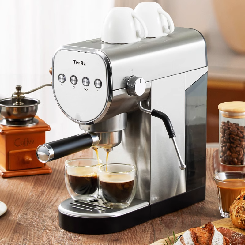 Tenfly意式咖啡机家用小型20bar半自动萃取不锈钢蒸汽打奶泡商用