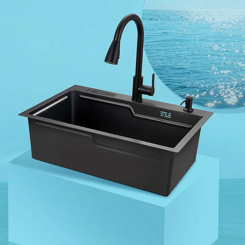 不锈钢水槽洗菜盆304黑色纳米多功能水槽带菜板沥水篮一体