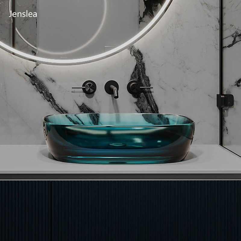 Jenslea透明台上洗手盆树脂彩色水晶家用小尺寸卫生间艺术洗脸盆