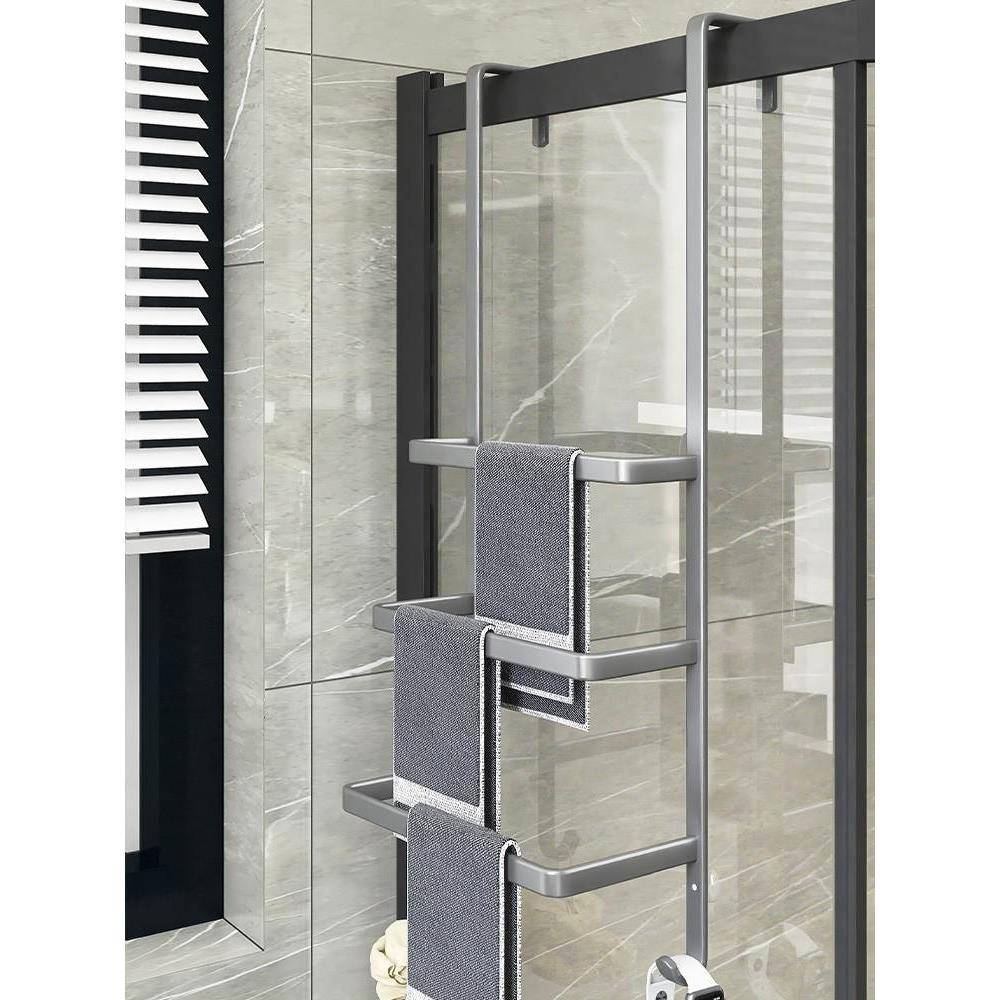 日本进口MUJIE浴室毛巾架免打孔玻璃门挂架浴巾架杆卫生间置物架