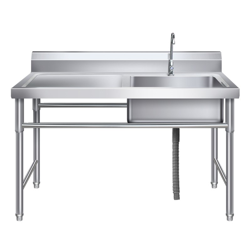 304厨房不锈钢水槽带支架一体商用饭店食堂水池单双槽带平台洗衣