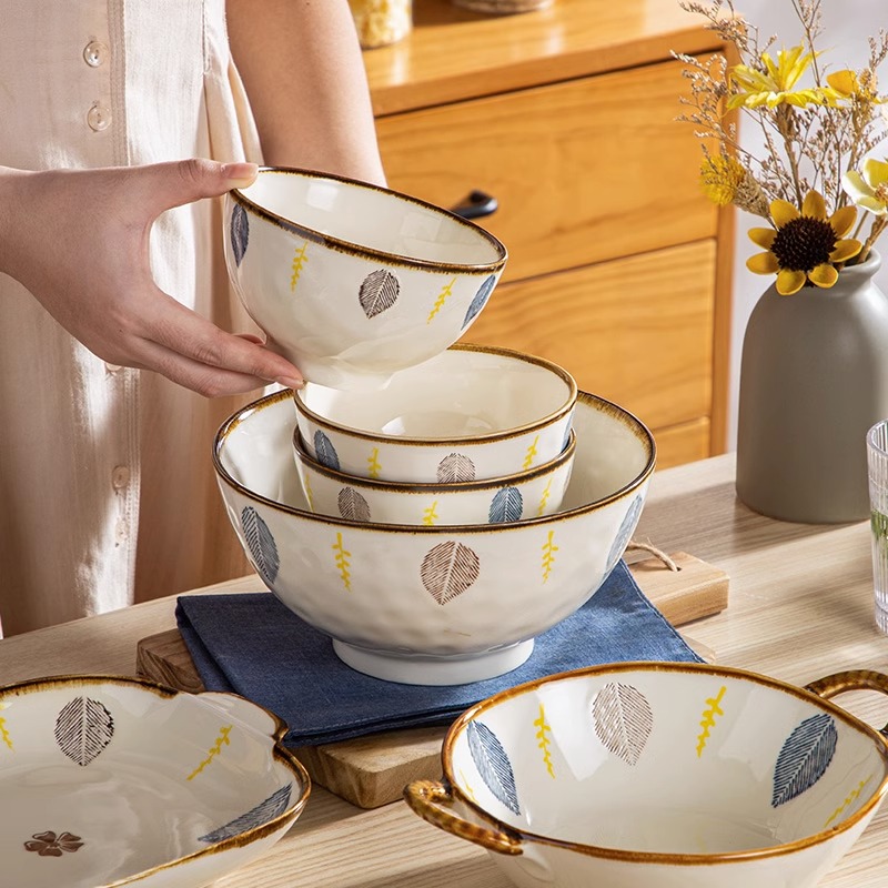 日式碗家用高级感陶瓷2023新款十个碗十个盘釉下彩家庭专用碗盘子