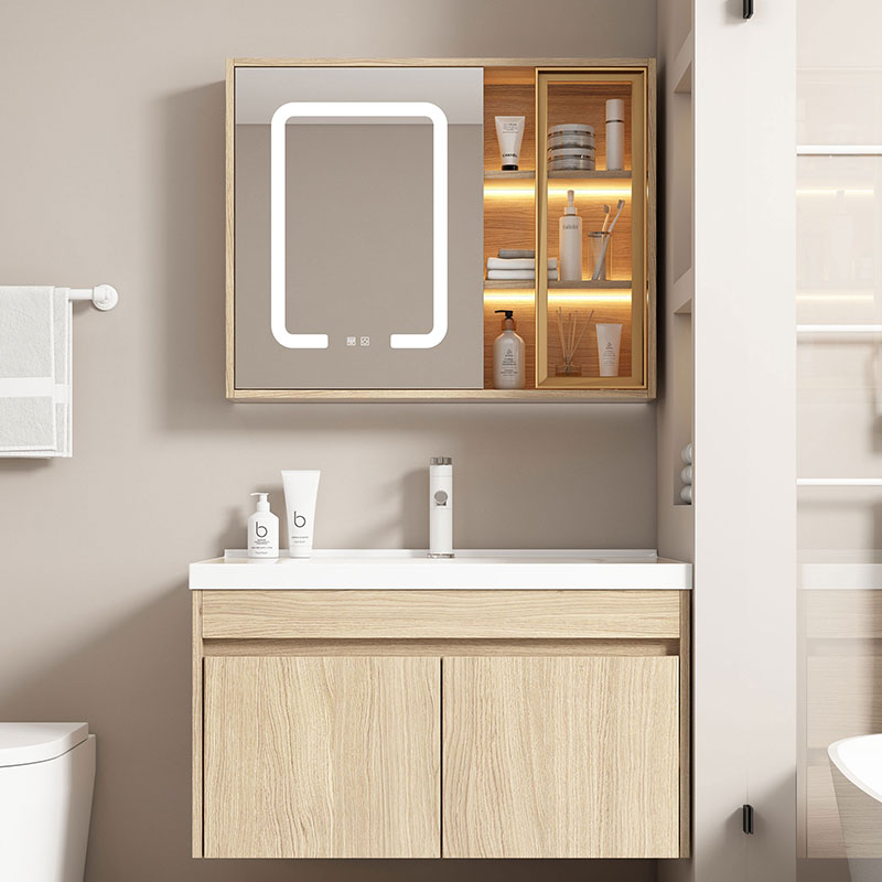 原木色实木浴室柜组合卫生间洗手盆柜现代简约洗脸盆洗漱台池法式