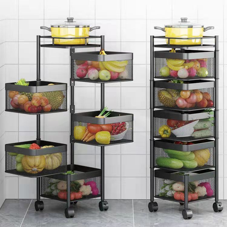 厨房蔬菜置物架多层落地圆形可旋转菜篮子水果转角沥水水槽带滑轮