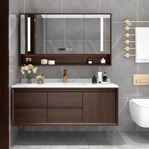定制 浴室柜组合新中式橡木实木一体陶瓷盆卫生间洗脸洗手盆柜卫