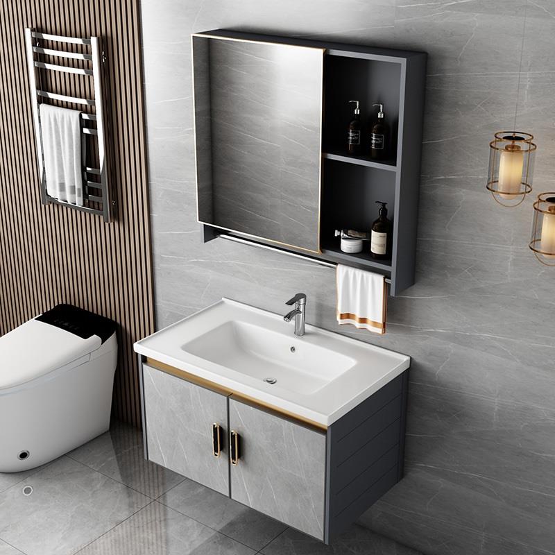 高级感浴室柜太空铝岩板组合小户型卫生间洗手脸盆洗漱台卫浴一体