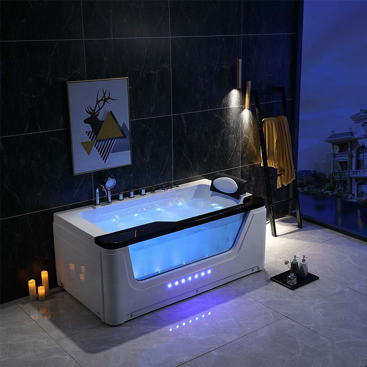亚克力透明按摩带彩灯泡泡家用别墅深泡玻璃浴缸普通浴缸独立式含