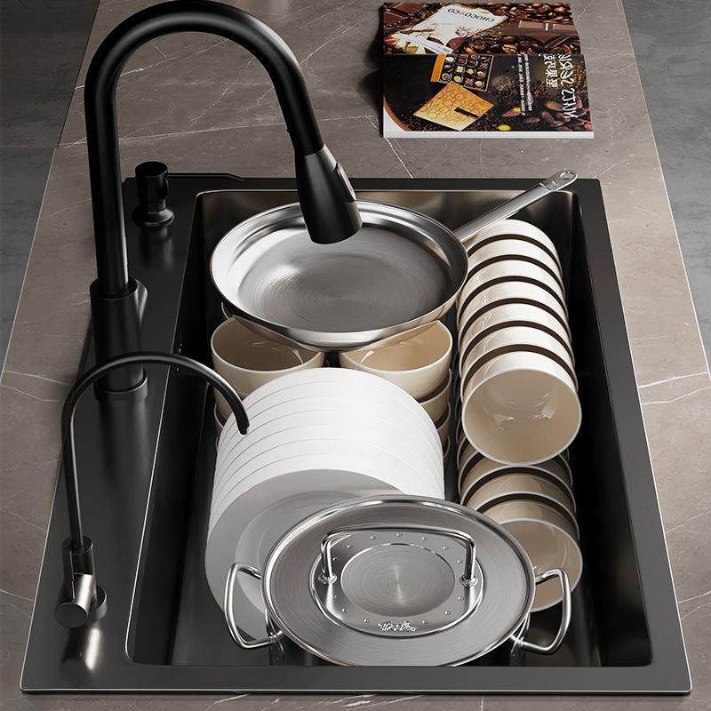 纳米水槽大单槽SUS304不锈钢厨房洗菜盆加厚黑色台下洗手洗碗水池