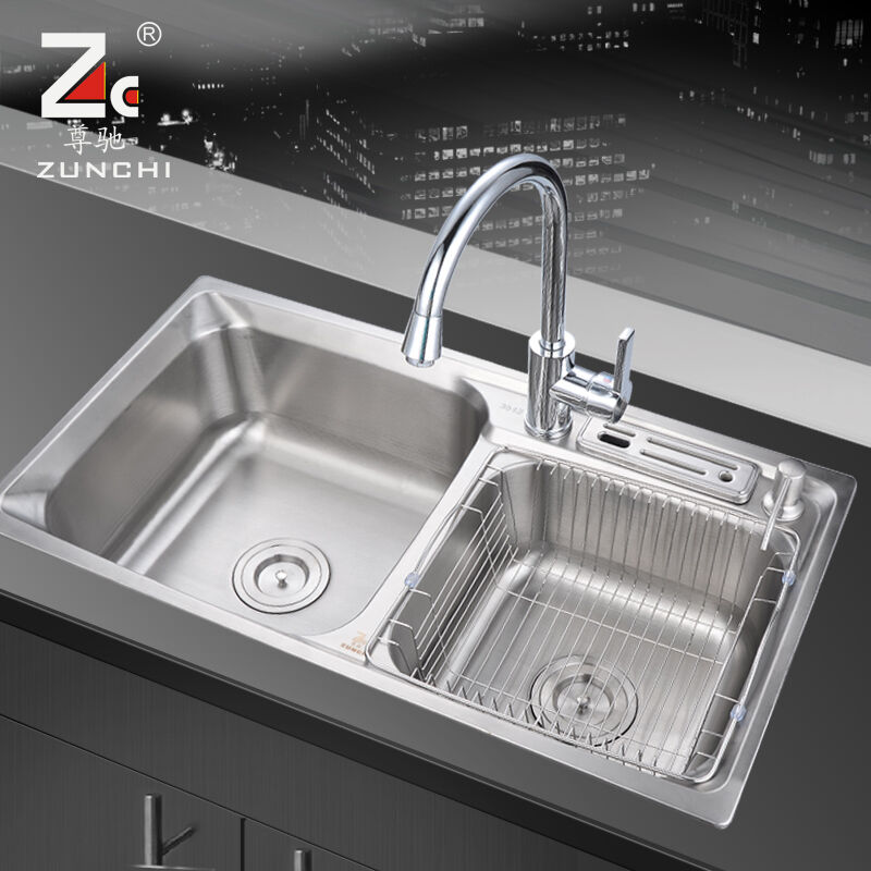 尊驰卫浴304不锈钢水槽双槽套装厨房洗菜盆12件套ZC-2813-7843