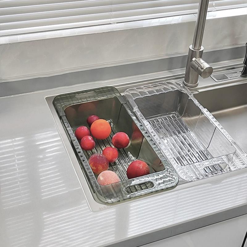 厨房洗菜盆沥水篮水槽水池洗水果放碗新款可伸缩长方形塑料置物架