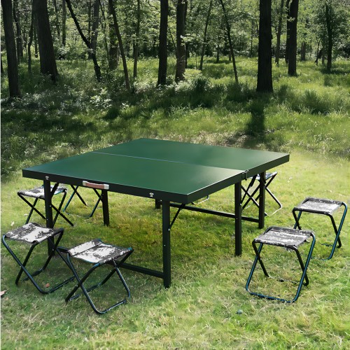 户外野餐露营折叠箱式桌野战便携式作业钢桌军绿色铁皮会议桌椅
