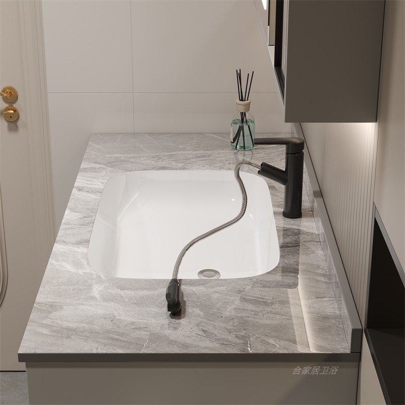 定制现代简约岩板陶瓷无缝一体盆浴室柜组合卫生间洗手池洗脸洗漱