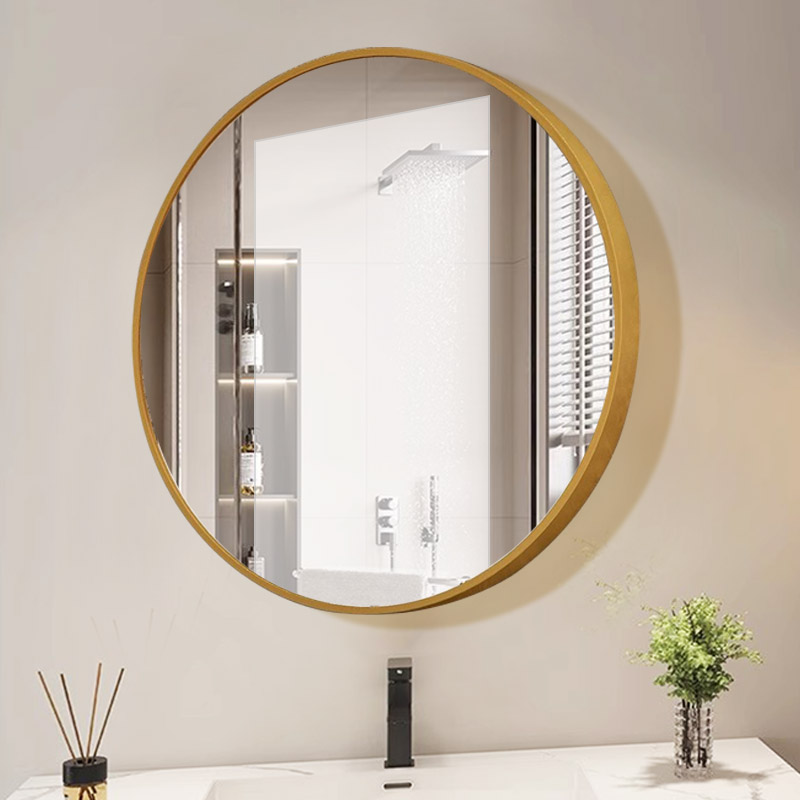 圆形浴室镜壁挂粘贴卫生间化妆镜洗手间免打孔挂墙卫浴镜子带边框
