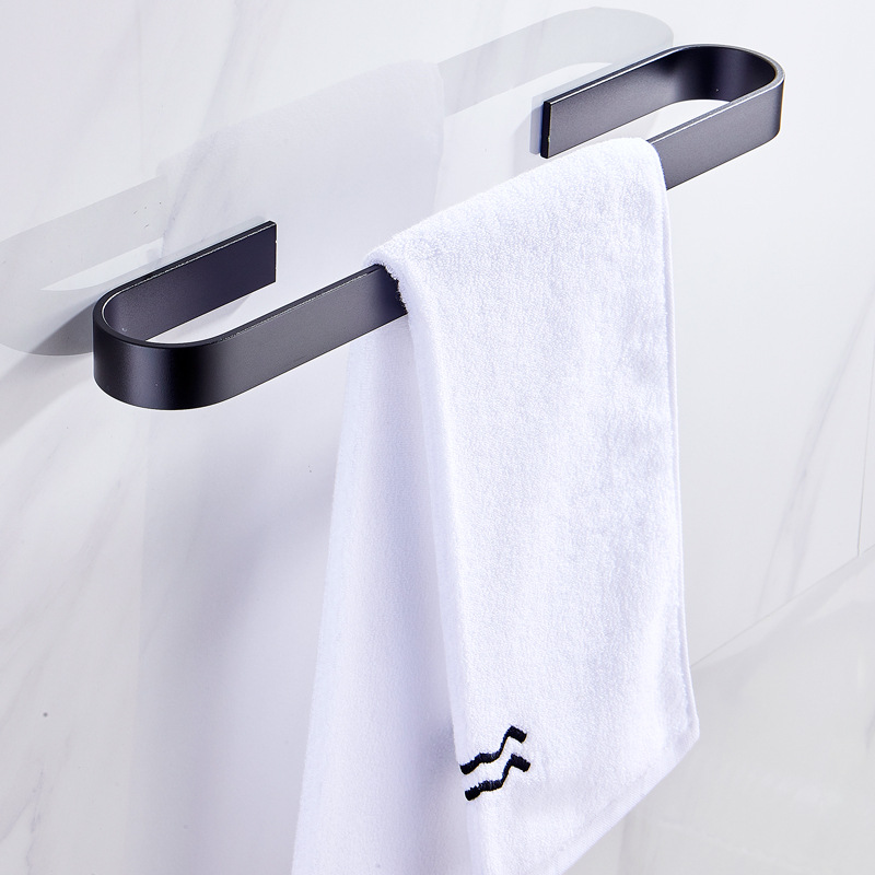 毛巾环免打孔单杆毛巾杆太空铝浴室U型加宽加厚美式黑色挂毛巾架