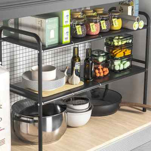 可伸缩厨房下水槽不锈钢置物架橱柜内分层架隔板家用储物收纳架