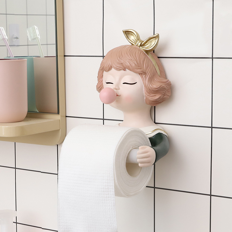 家居卫生间卡通泡泡女孩免钉卷纸筒厕所创意纸巾收纳盒马桶卷纸架