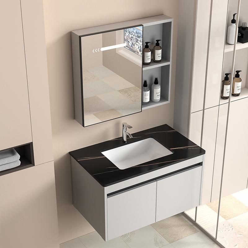 卫生间现代铝合金浴室柜带智能镜柜岩板洗手间洗漱台洗脸盆柜组合