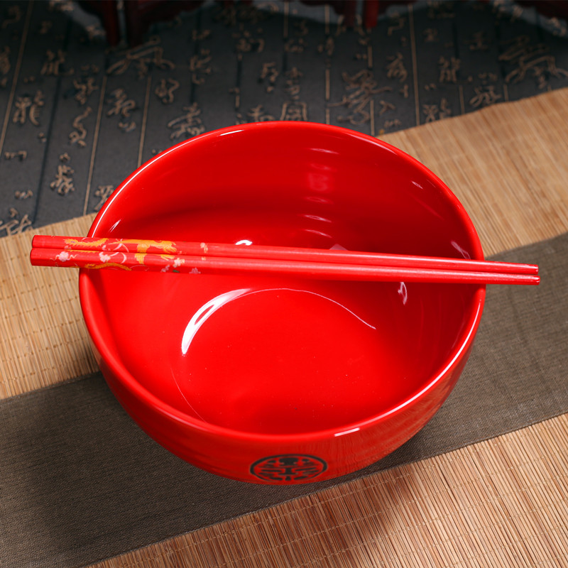 喜庆红碗陶瓷日式碗筷套装碗筷勺结婚礼品对碗红色汤碗面碗大情侣