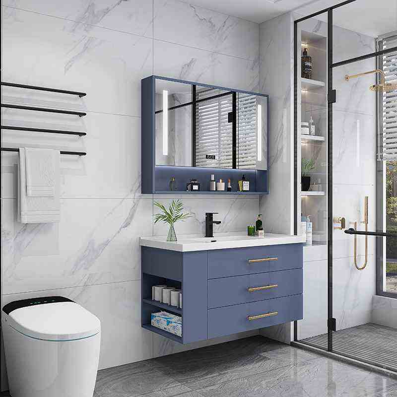 。轻奢浴室柜组合现代洗脸盆卫生间洗漱台一体陶瓷智能镜小户型套