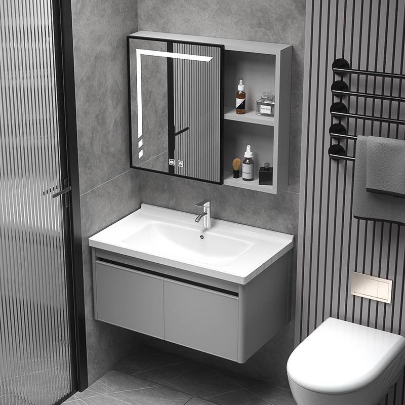 现代简约小户型太空铝浴室柜组合卫生间洗脸盆柜洗手盆柜一体台盆