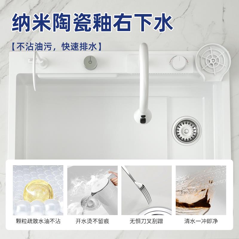 飞雨瀑布水槽304不锈钢白色大单槽厨房洗菜盆家用手工台下洗碗盆