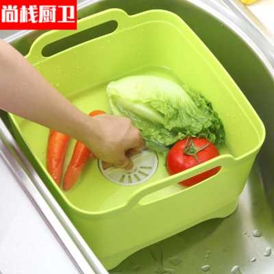 洗菜篮沥水篮厨房可移动水槽家用多功能圆形洗菜盆水果篮双层塑料