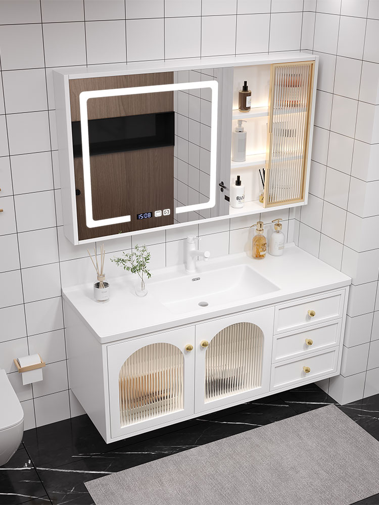 简约烤漆实木智能浴室柜镜柜组合卫生间一体陶瓷洗漱台洗脸盆柜
