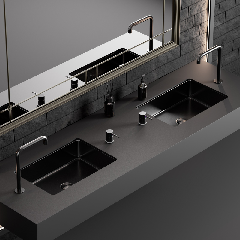 黑色不锈钢台下盆酒店卫生间洗面盆嵌入式长方形洗手盆单盆水槽