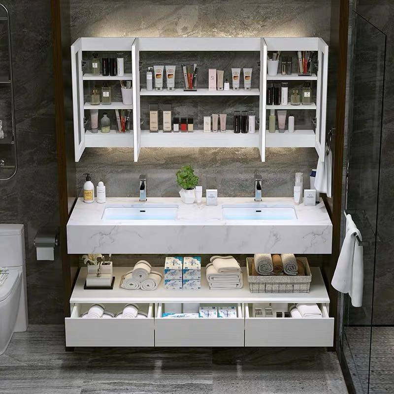 北欧智能浴室柜组合大理石台面卫生间洗漱台洗手洗脸盆柜卫浴镜柜