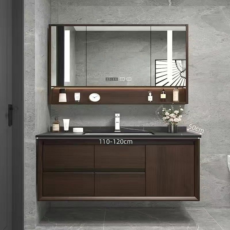 新中式浴室柜橡木浴室柜美式洗手台盆一体式卫生间胡桃色卫浴组合