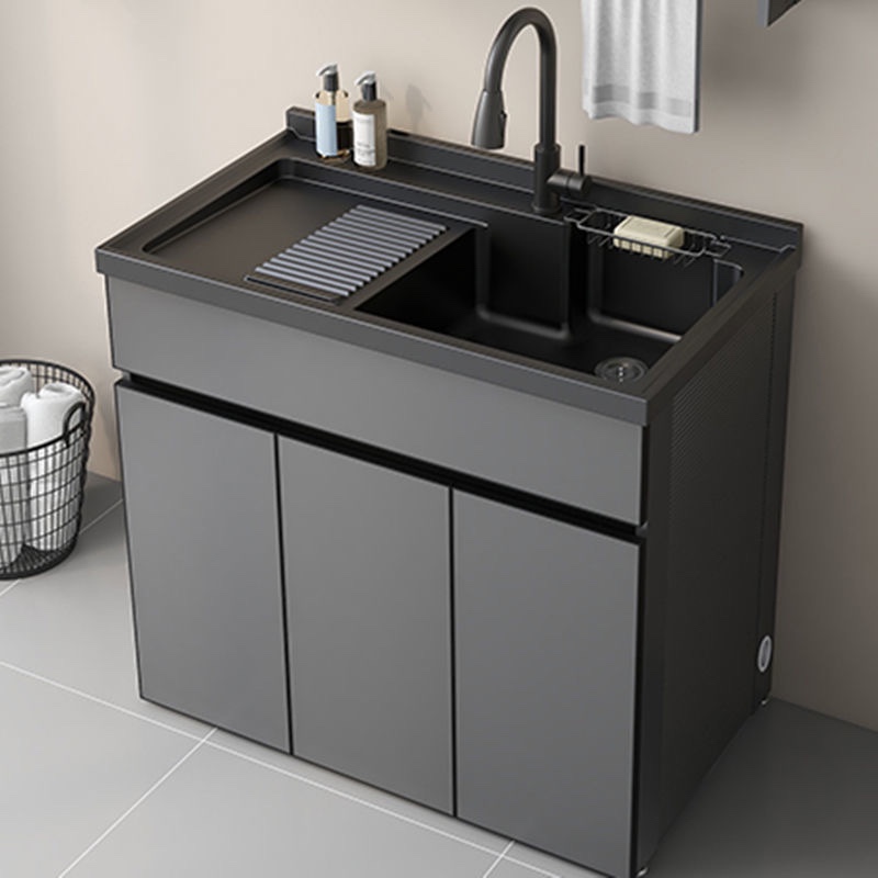 太空铝洗衣柜石英石一体洗衣槽带搓板小户型洗手池洗衣台盆柜组合