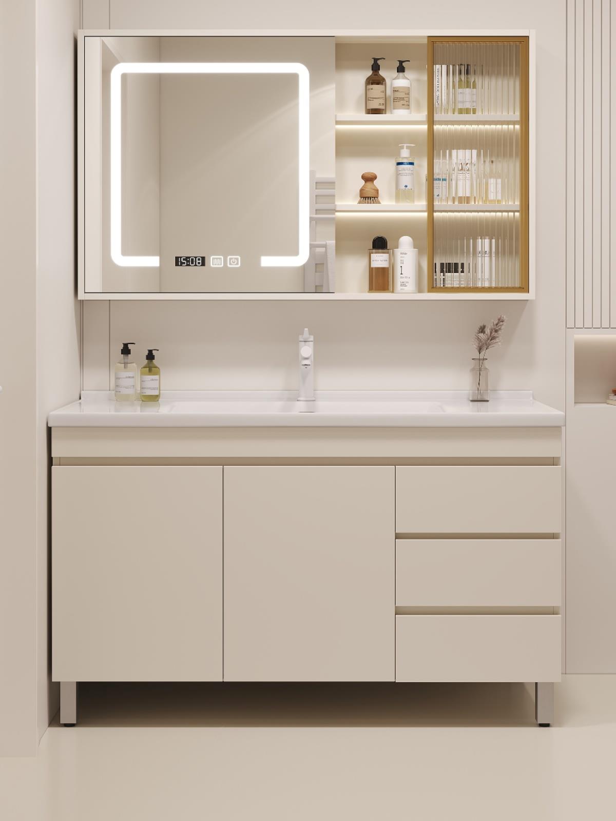 新款浴室柜组合陶瓷一体盆现代简约洗脸洗手盆卫生间洗漱台落地式