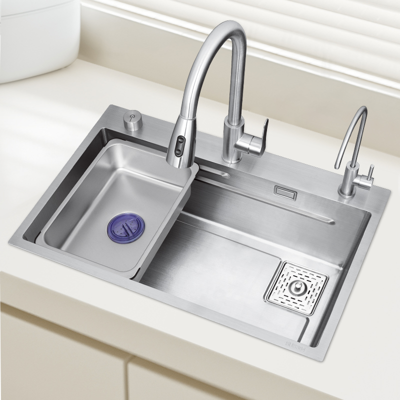 SUS304不锈钢蜂窝压纹水槽大单槽加厚厨房洗菜盆手工洗碗池台下盆